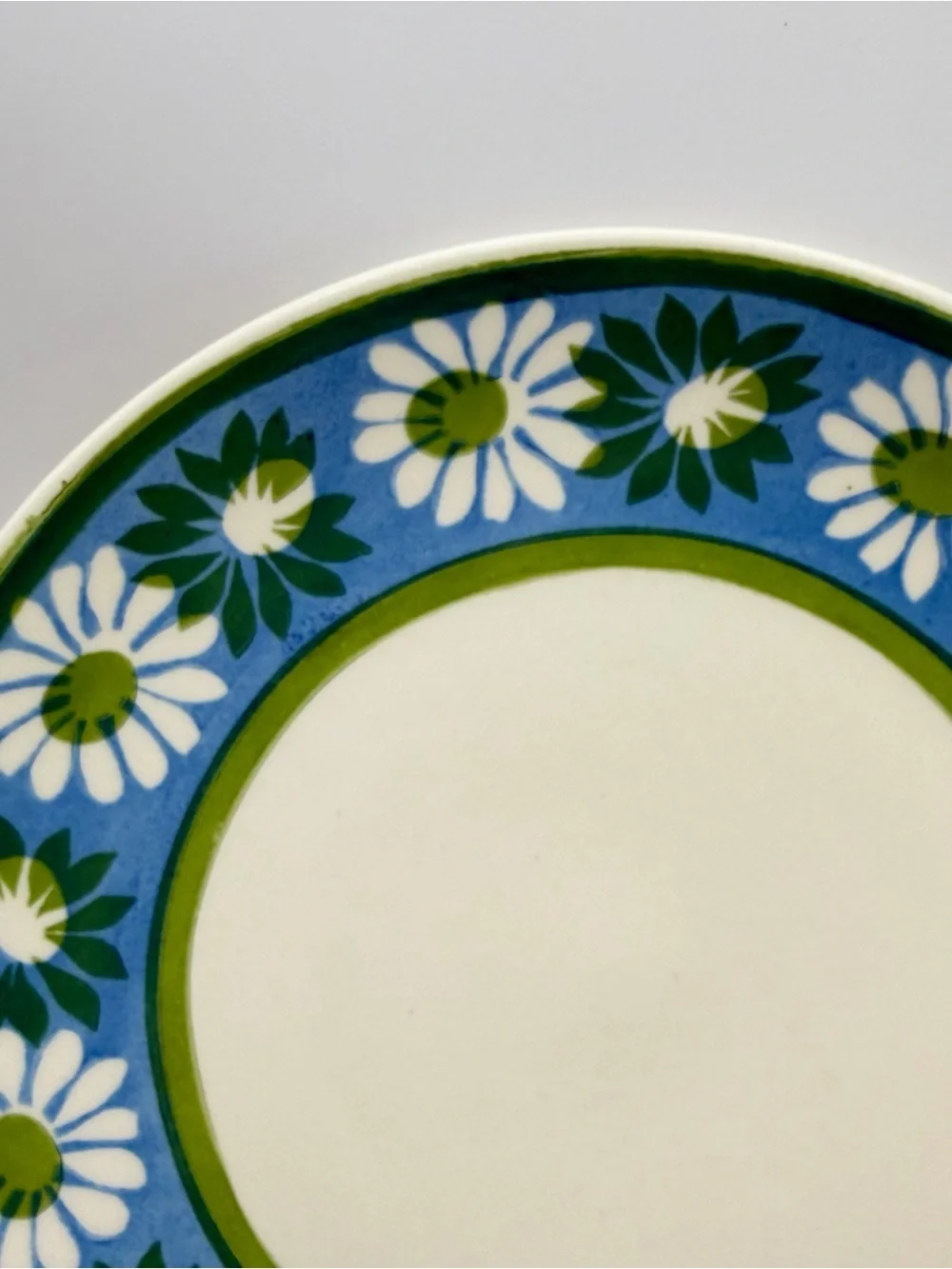 Vintage 1960’s Royal Ironstone Green White Daisy Blue Dinner Plate 10” RYL237